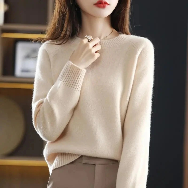 Women Solid Sweet Soft Wool Sweaters Spring Loose Casual Fashion Simple Knitted Pullovers Oneck Warm Knitwear Tops 241021