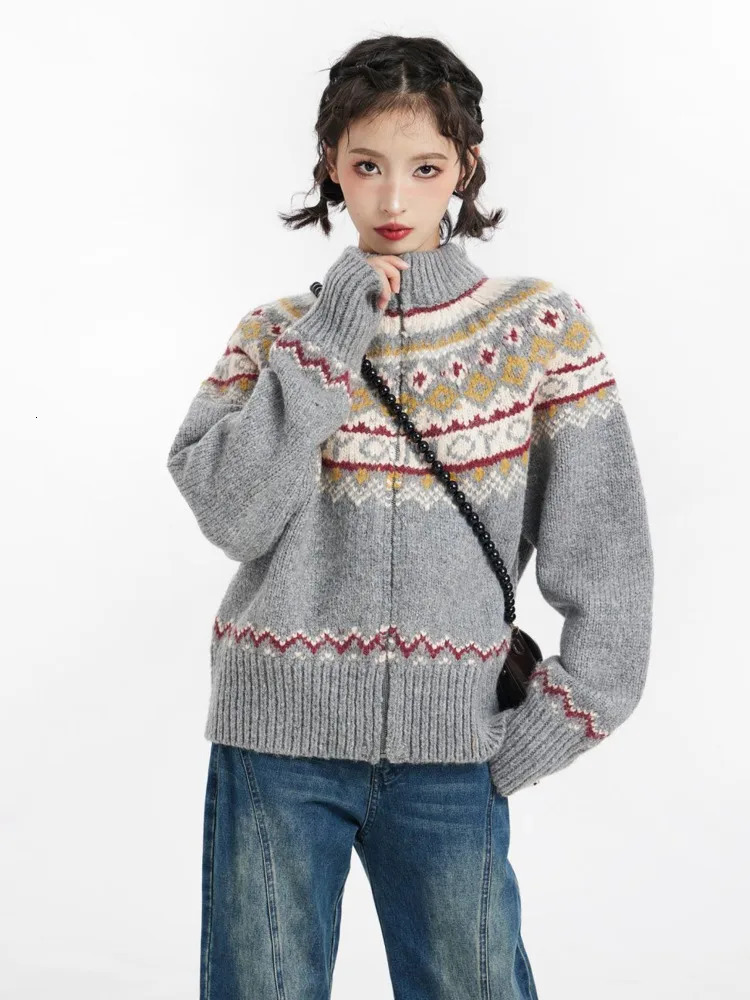 Sweet Christmas Vintage Cardigans Women Harajuku Zipper Grunge Sweaters Loose Streetwear Knitted Coats Y2k Aesthetic 241022