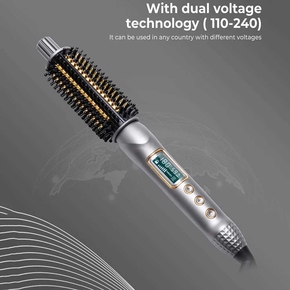 3-in-1 hair straightener anti slip curling iron brush ceramic ion hair heating round brush electric curling iron M250425