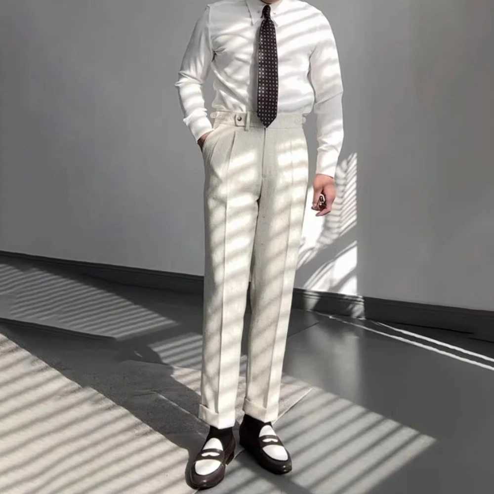 Man Pants Business Casual High End Suit Pants British Fashion Formal Wear Niche Paris Buckle Straight Trousers MenS ClothingX241023