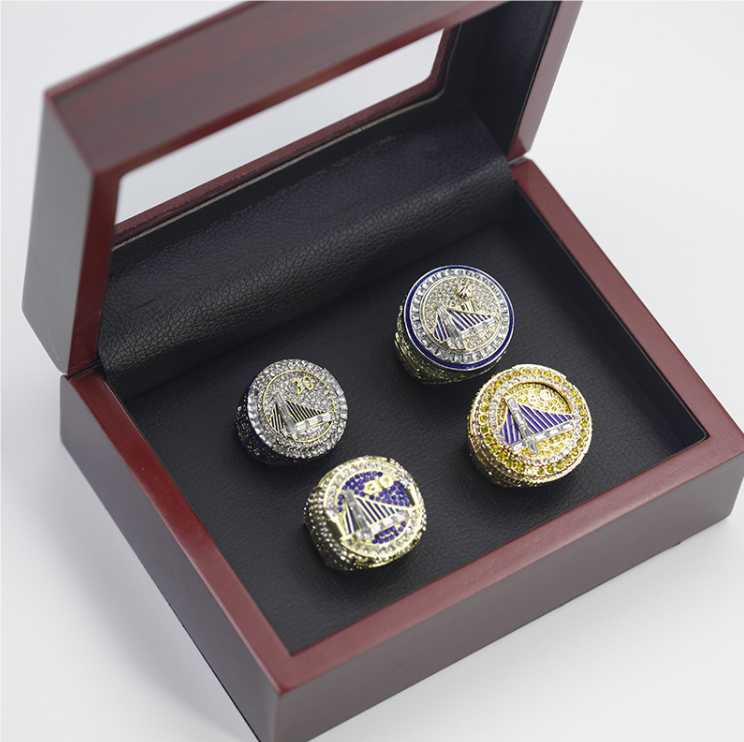 4pcs Curry Basketball Warriors Team Champions Championship Ring with Wooden Display Box 2015 2017 2018 2022 Sport Souvenir Men Fan Gift R250414