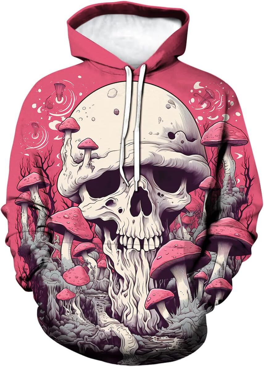 Hoodie for Mens Womens Novelty Colorful Mushroom Skeleton Hoodie Hoodies Fantasy Skeleton Graphic Hooded Sweatshirts Pullover Graphic Trendy Warmth
