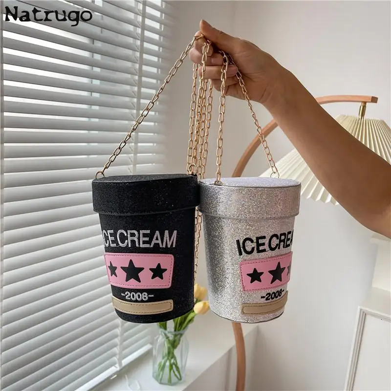 Funny cute cup shape shoulder bag icea cream letter printing bucket bag ladies crossbody messenger bag female purse handbag 241023