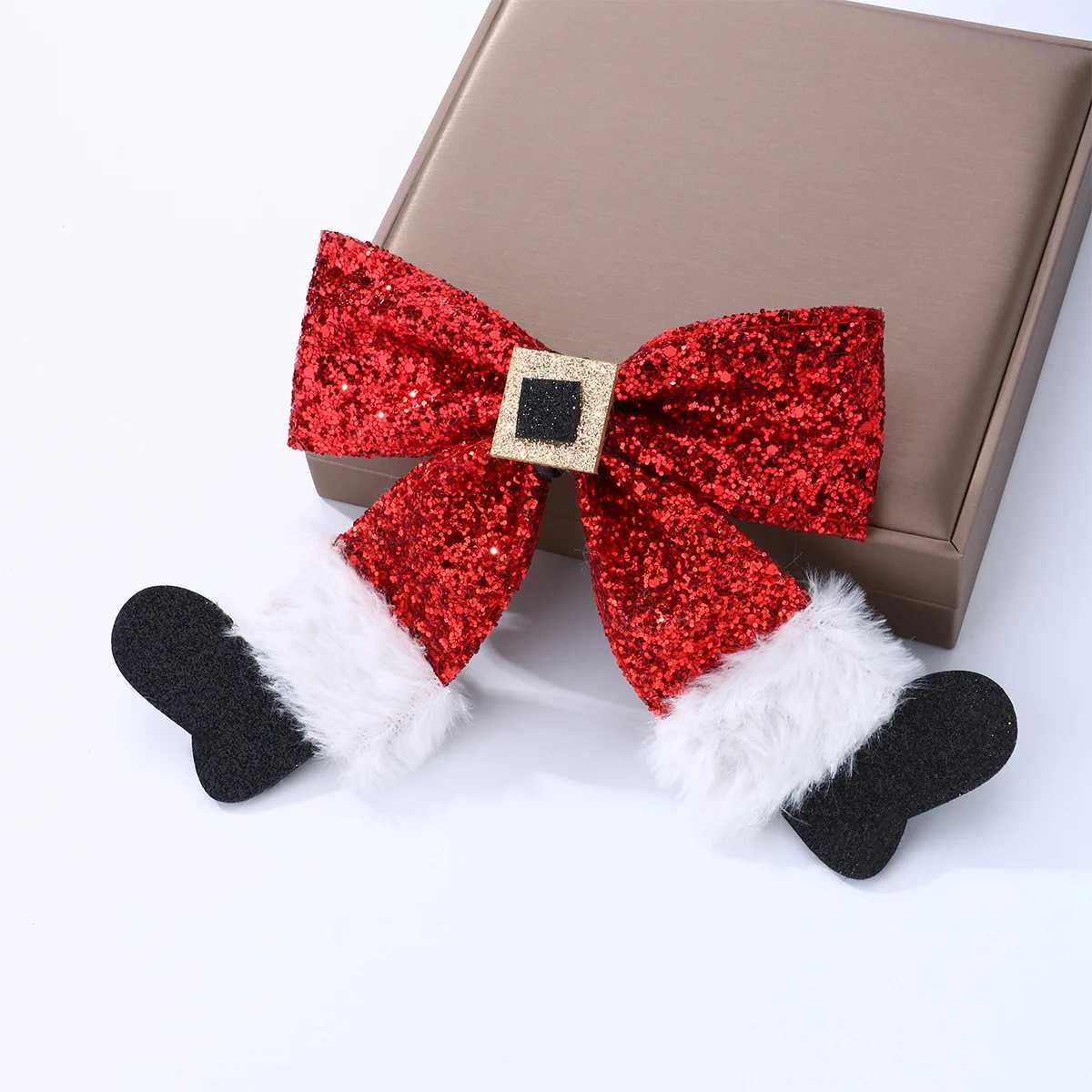 Womens hair clip with red bow socks Christmas series duck beak clip fabric sequin side clipX241021