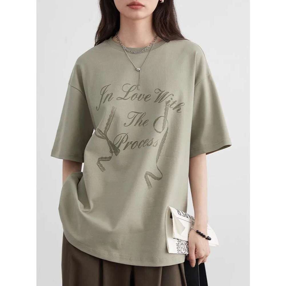 CHIC VEN Women T-Shirts New Minimalist Cotton Letter Printed Knitted T-Shirt Loose Short Sleeved Female Top Spring Autumn