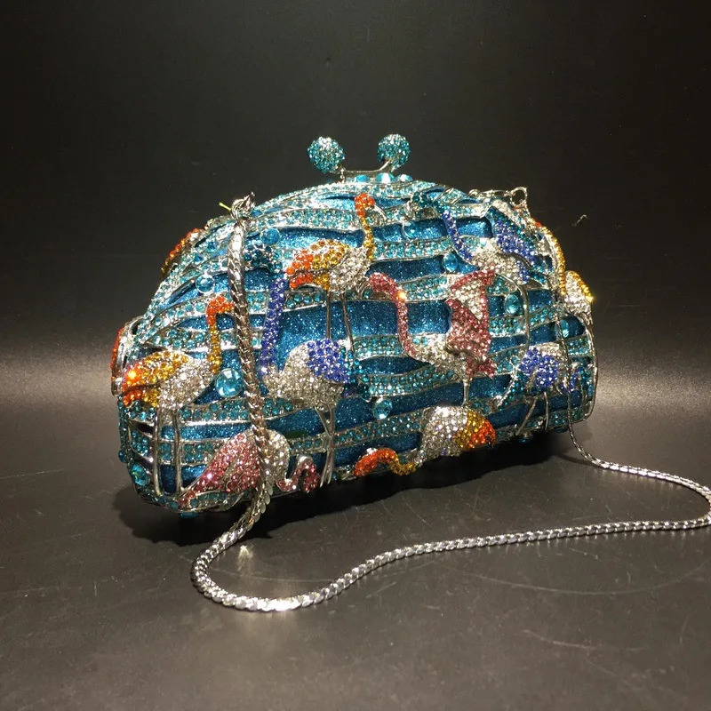 Blue Lake Flamingo Water Diamond Night Clutch Unique Crystal Womens Handbag Diamond Party Ball Bag er Dinner Bag 241023