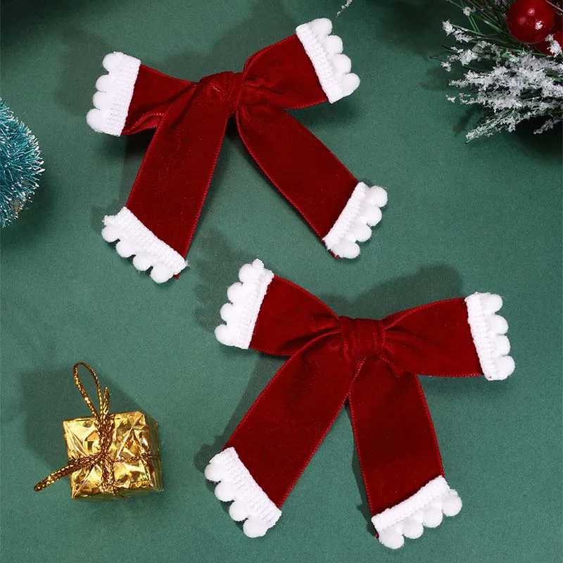 ncmama 2PCS Christmas Scarf Hat Hair Cilps for Kids Girls Solid Velvet Bow Hairpin Kids Barrettes Hair Accessories New Year GiftX241022