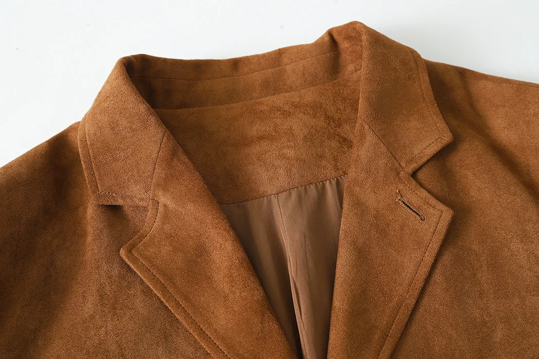 Autumn Womens Jacket Flip Collar Long Sleeve Suede Top Womens Jacket Single Button Top 241023