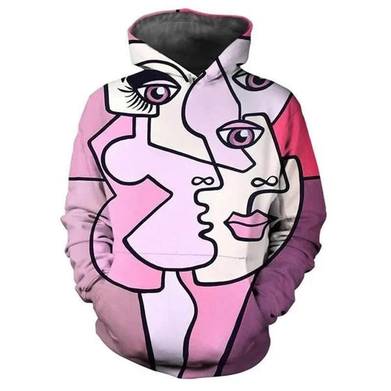 Abstract Face Art Pattern D Printing Hoodies Long Sleeve Oversize Pullover Hoodie Streetwear Men Clothes Autumn Swearshirt