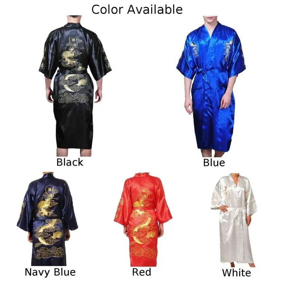 Silk kimono bathroom designed by Chinese Loong mens spewear dress satin fabric navy/red/white/black/blue W241023
