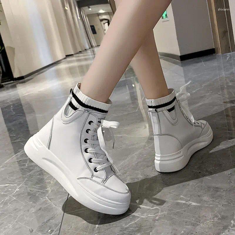 Boots Booties With Laces Leather Sports Short Shoes For Women Flat Female Ankle High Platform Sneakers Lace-up Footwear Goth Pu