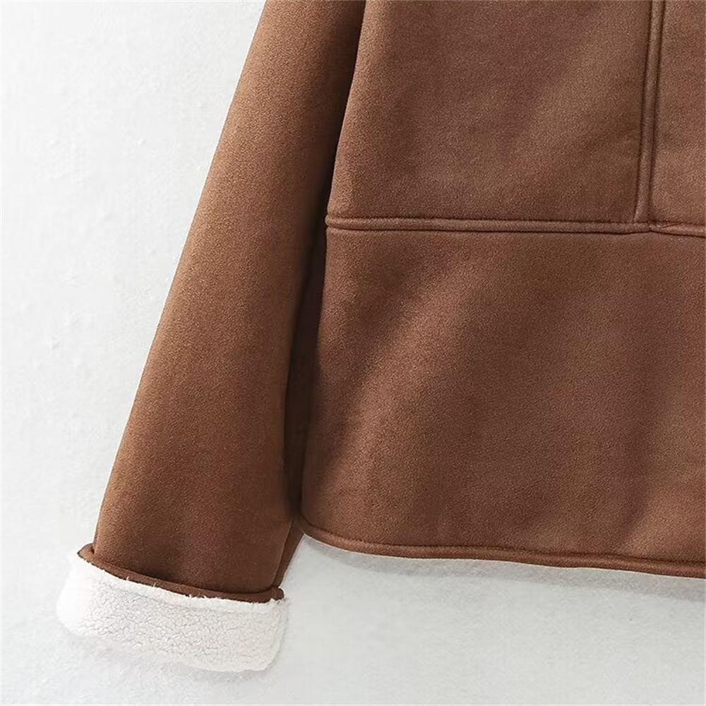TRAF 2024 Autumn New Product Women's Fur One Piece Fleece Patch Bag With Suede Texture Double Sided Jacket Coat
