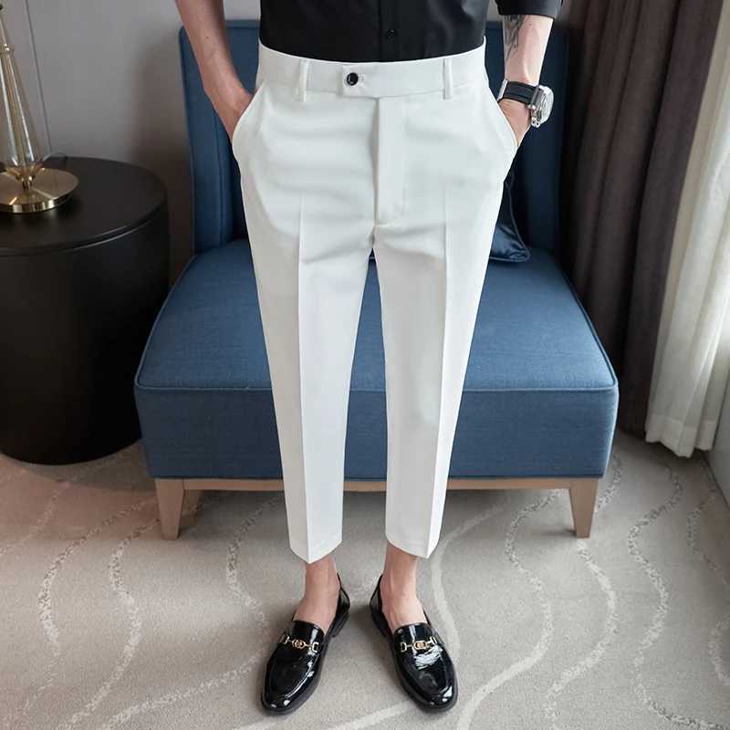 Summer Simple White Suit Pants for Men Slim Fit Business Casual Dress Pants Ankle Length Social Streetwear Trousers 2023XJ241023