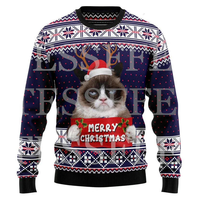 Halloween Dog Cat Bear Cotton Christmas Knitted Ugly Sweater Vintage Winter Pullover Retro Long Sleeve 3DPrint Casual Harajuku 2 241022