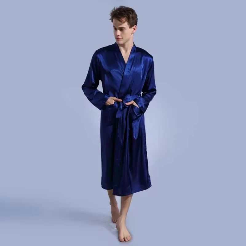 Mens satin kimono robe silk long bathroom pocket lightweight casual mens formal dress wedding party W241023