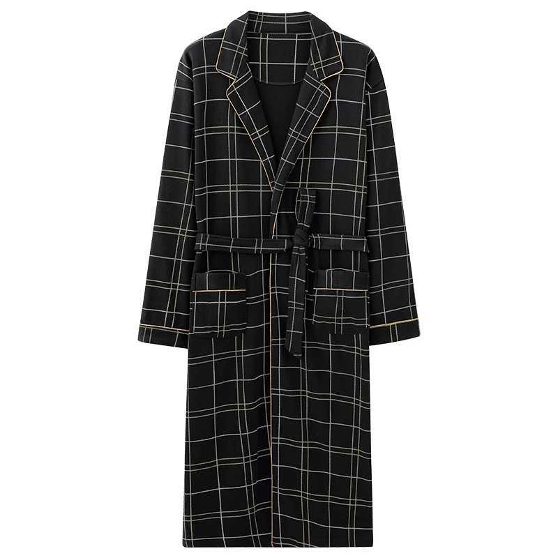 Spring and Autumn Checkered Mens Sp Top Kimono Mens Full Pure Cotton Long Bath Towel Bridal Dress M-4XL W241023
