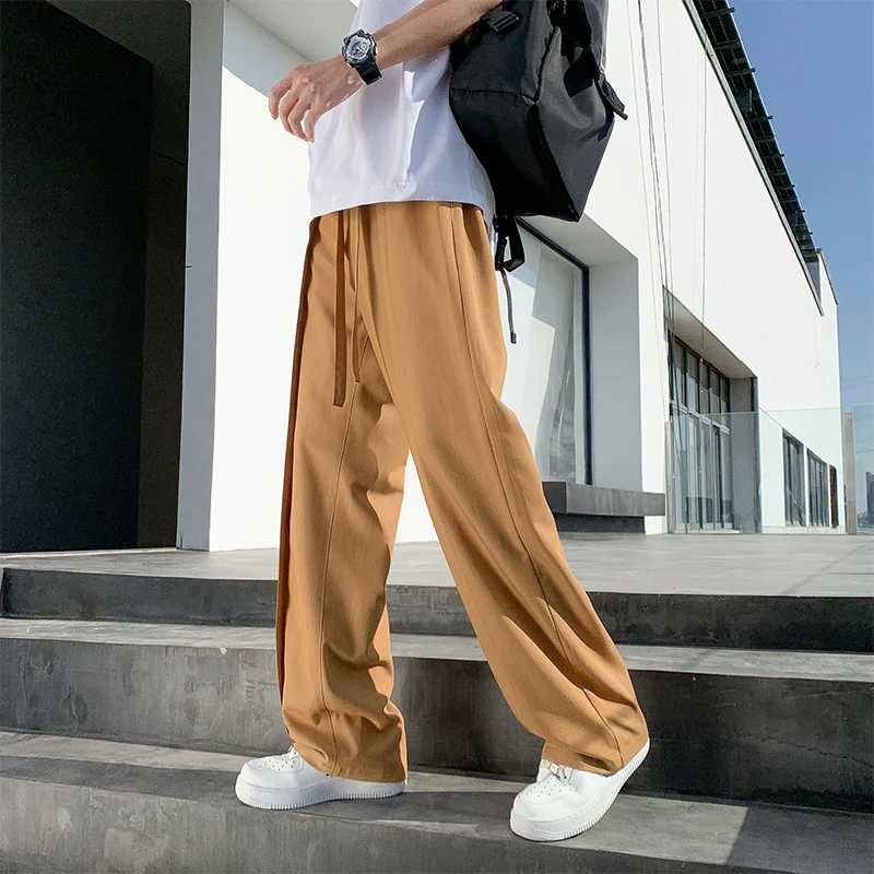 Summer New Men Suit Pants Full Baggy Wide Leg Casual Pants Trousers Straight Solid Lightweight Nylon Fabric Oversize UnisexX241023