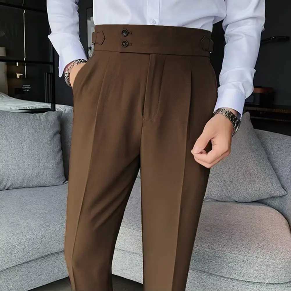 Young Style Men Business Pants Formal Straight Leg Pants Slim Fit High Waist Vintage Pockets Long Trousers Formal Suit TrousersX241023