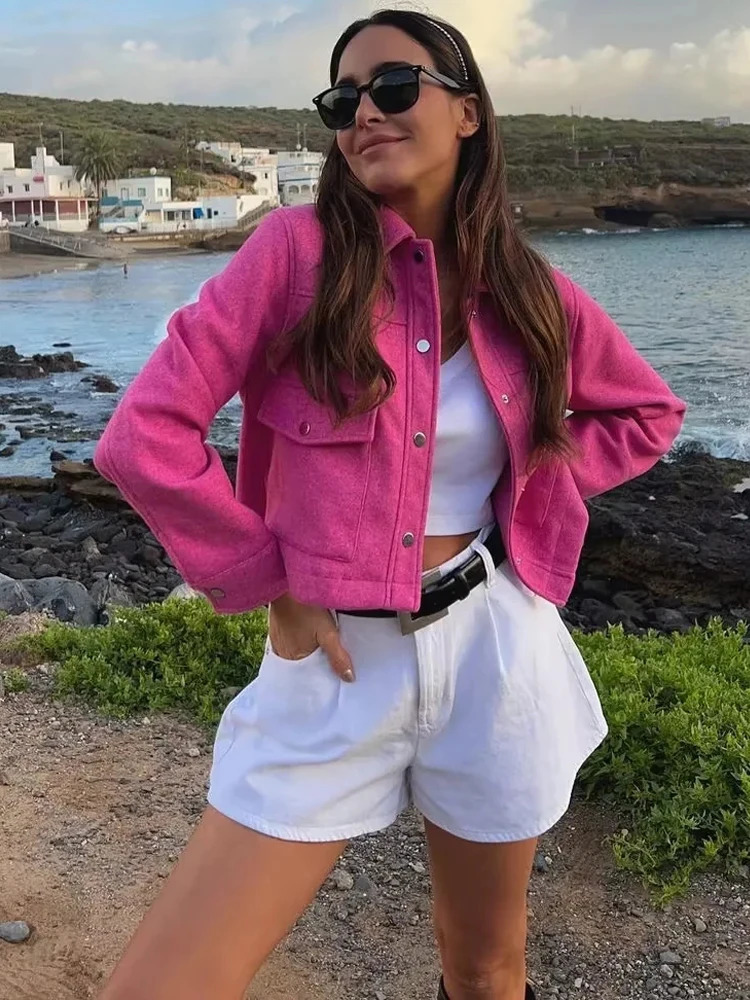 TRAF autumn and winter tweed womens jacket button cut jacket jacket womens jacket cut half season jacket 241023