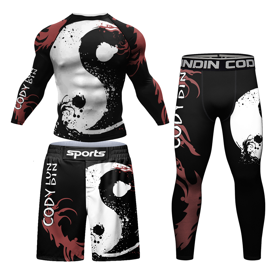 New Sports Rashguard Jiu jitsu MMA Compression T-Shirt+Pants Sets Blank Surf Polyester Sublimation Rash Guard Boxing Sportsuits