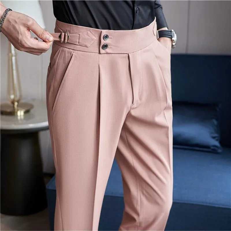 Neapolitan High Waist Casual Dress Pant For Men 2024 New Belt Design Slim Fit Casual Office Social Party Suit Pants 38-28X241023