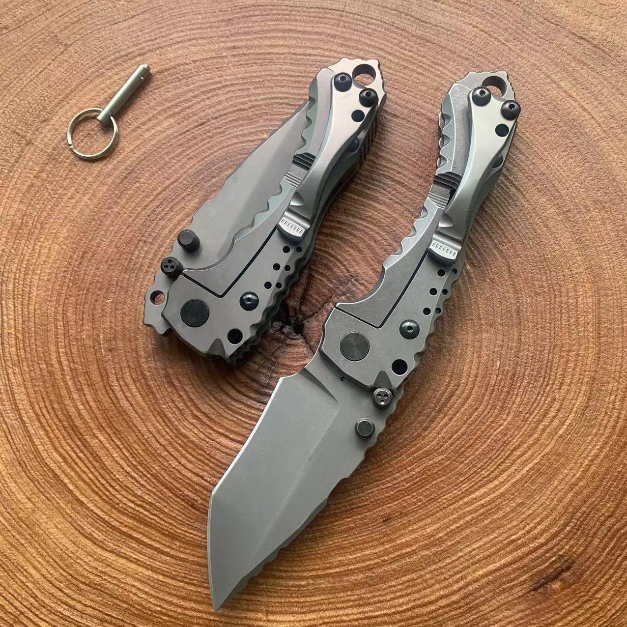 MBB T1 Survival Tactical Folding Knife D2 Titanium Coating Tanto Point Blade CNC Stainlesss Steel Handle Ball Bearing Collector's knife with Reta