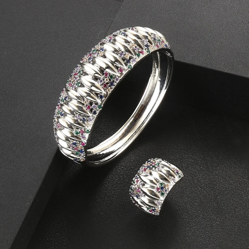 Accking and Unique Dubai Bracelet Ring Set Womens Wedding Jewelry Set Cubic Zircon Crystal CZ Dubai Bridal Jewelry Set 241023