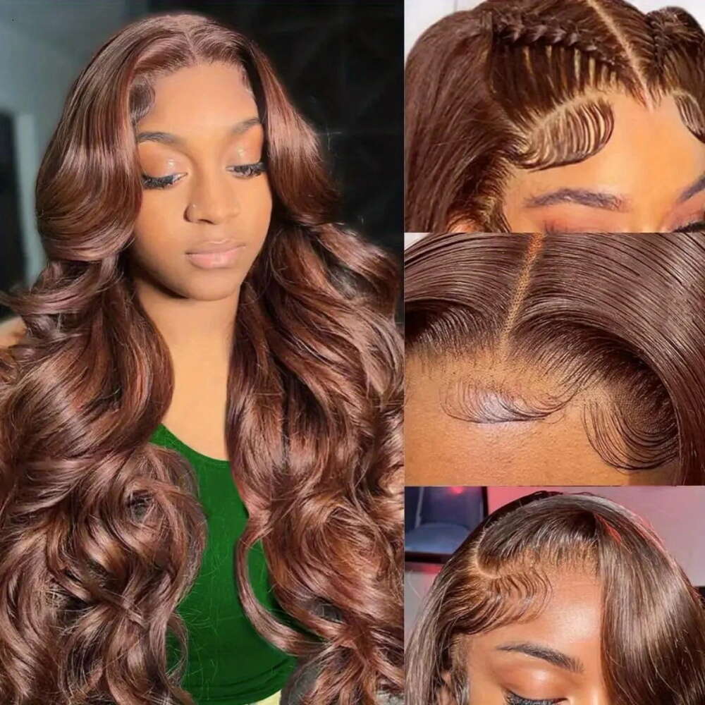 30 36 Inch Chocolate Brown Body Wave 13x4 Transparent Lace Front Human Hair 200% Density Biazilian Colored Wig For Women