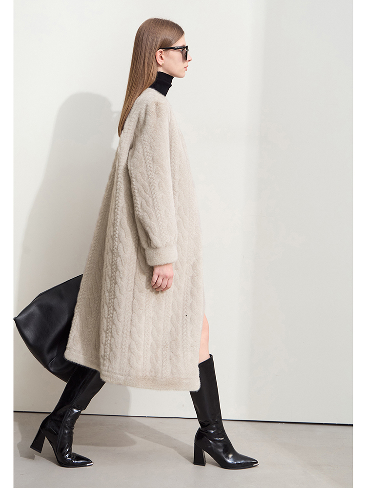 AMII Minimalist Women's Warm Thick Faux V-Neck Imitation Mink Hair Eming 2024 Winter Female Long Fur Outerwear 12424023