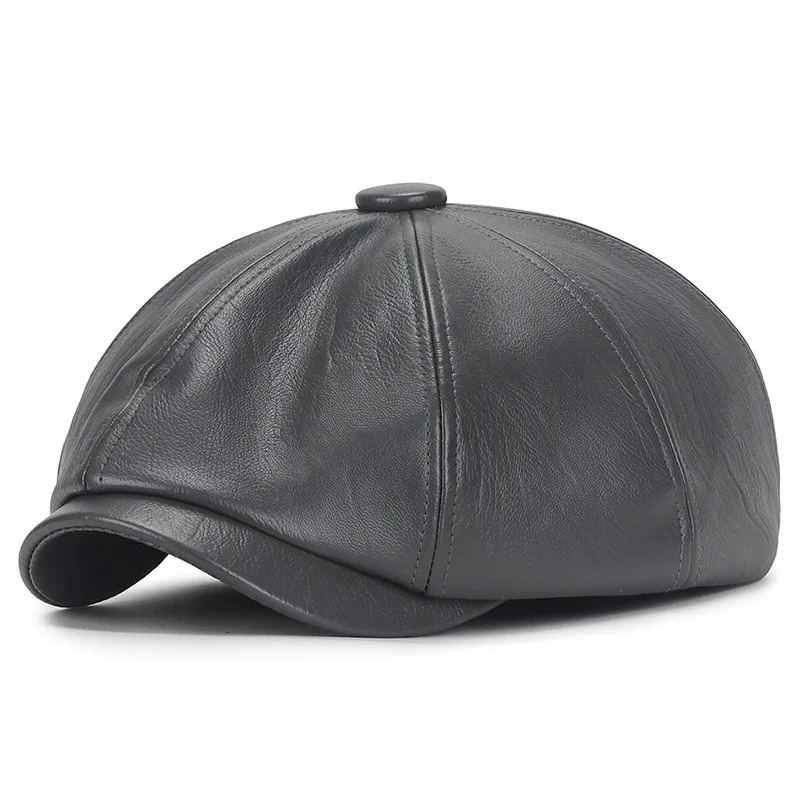 2024 Autumn and Winter Leather Octagonal Hat Womens British Style Retro Casual Beret Cute Fashion Versatile 241010