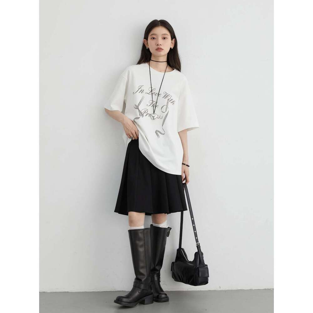 CHIC VEN Women T-Shirts New Minimalist Cotton Letter Printed Knitted T-Shirt Loose Short Sleeved Female Top Spring Autumn