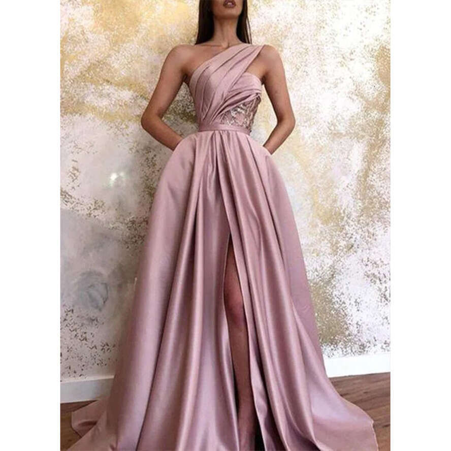 Split Pink Evening Dusty Dresses Arabic Stylish A E One Shoulder Prom Gowns Women Ocn Formal Vestidos Custom Made Bc