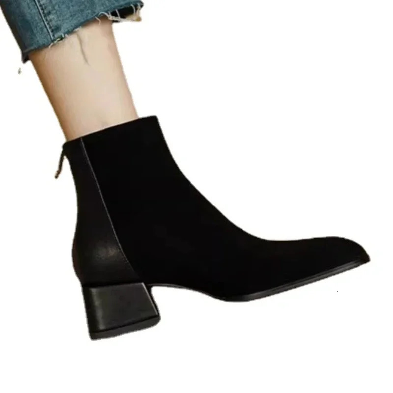 Autumn Square Toe Chunky Heel Ankle Boots for Women Winter Platform Suede Shoes atos 241021