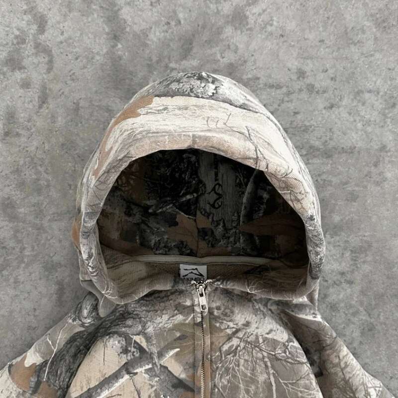High end retro American do old camouflage zip up hooded jacket men and women spring fall workwear Y K sweatshirt streetwear wo