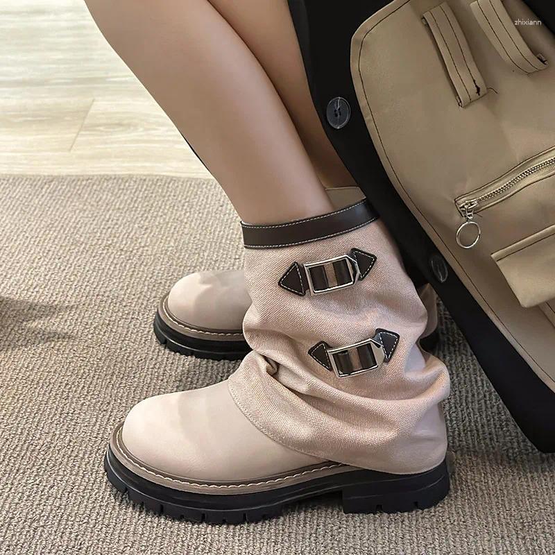 Boots Shoes Flat Heel Round Toe Women 2024 Clogs Platform Zipper Fashion Ladies Med Summer Elegant Rock