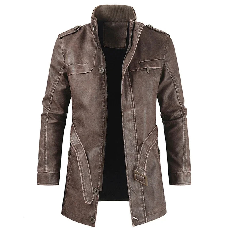 Mens fashionable warm and casual retro artificial leather jacket mens winter thick wool leather jacket Parkas 241023