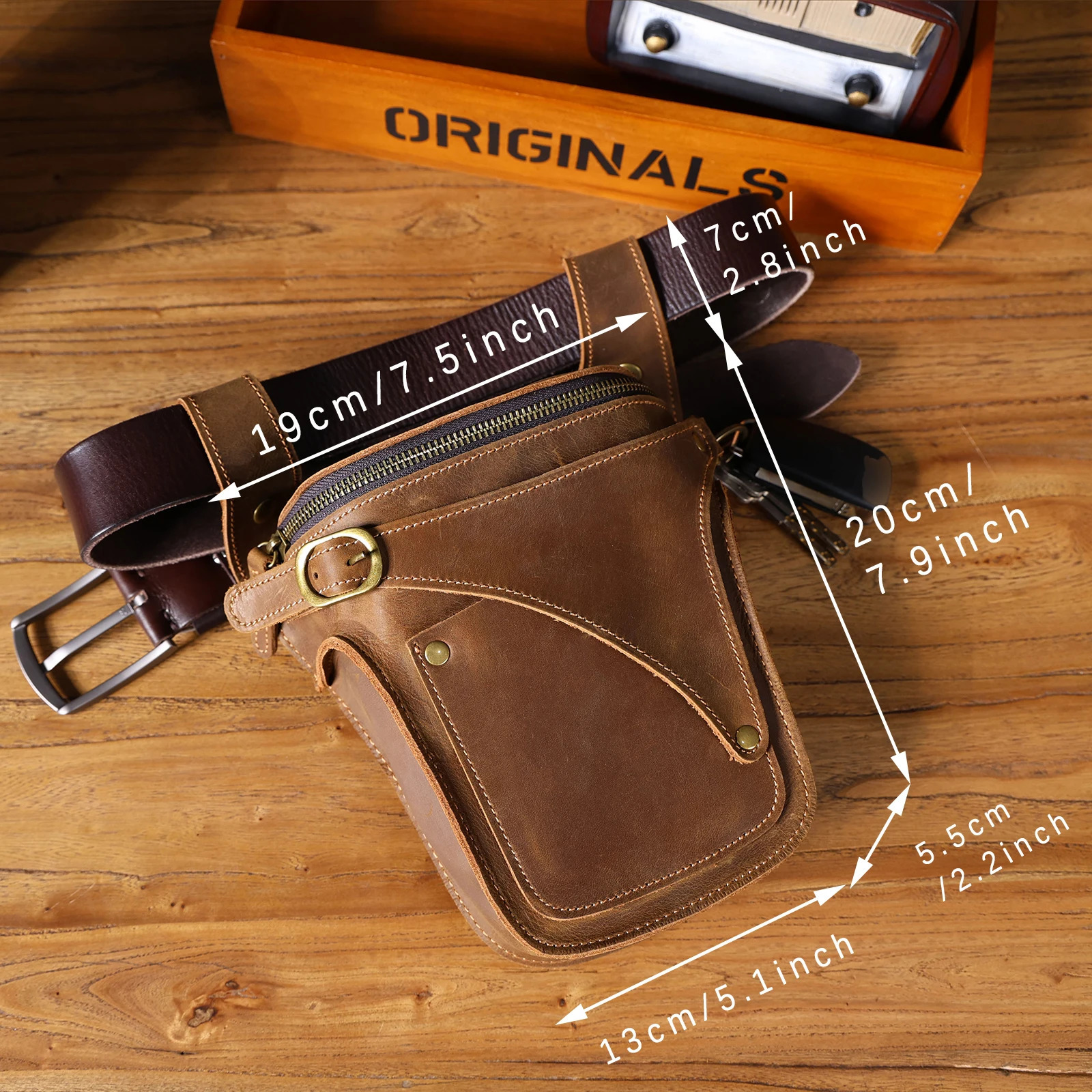 Mens retro leather waist bag casual phone bag laminated cowhide outdoor phone case crazy horsehide 241023