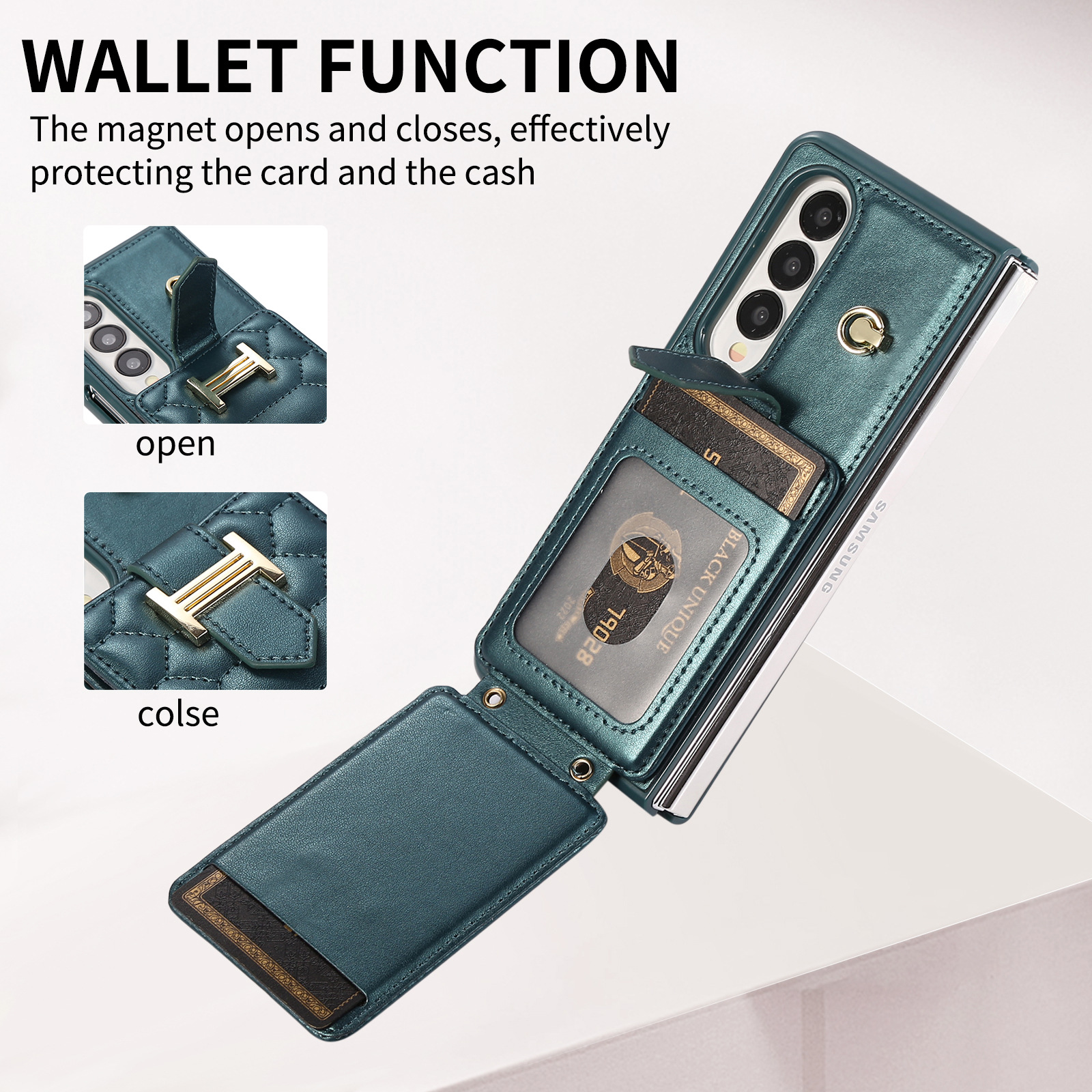 Crossbody Wallet Bag Cases for Samsung Galaxy Z Fold 6 5 4 3 Fold4 Fold5 Fold6 Folding Card Slots Holder Stand Leather Purse Phone Cover With Wrist/ S