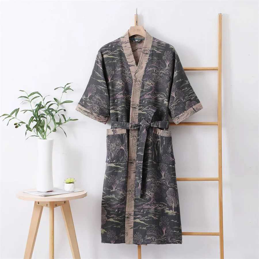 Summer couple dress double layered high waisted mens shower robe casual wear womens V-neck kimono Spwear evening dress W241023