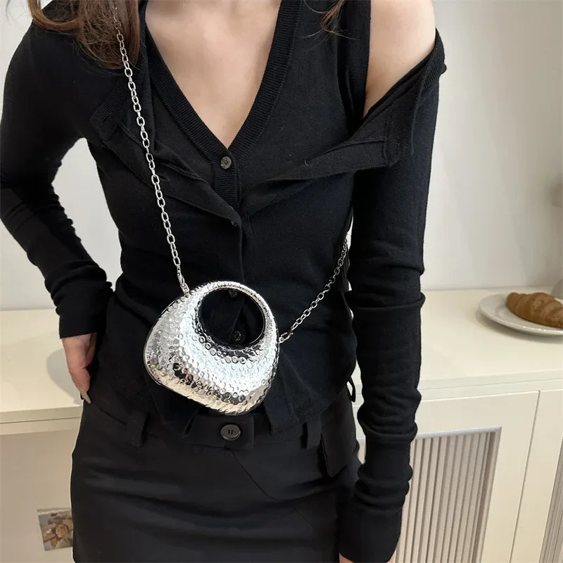 gold and silver fashionable acrylic moon womens handbag womens clutch bag with chain dinner bag 2024 241023
