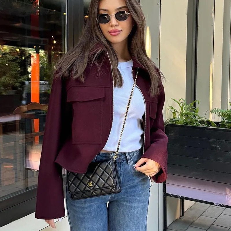 TRAF Womens Coat Wool Coarse Felt Jacket Womens Coat Autumn Winter Suede Half Season Womens Jacket 241023