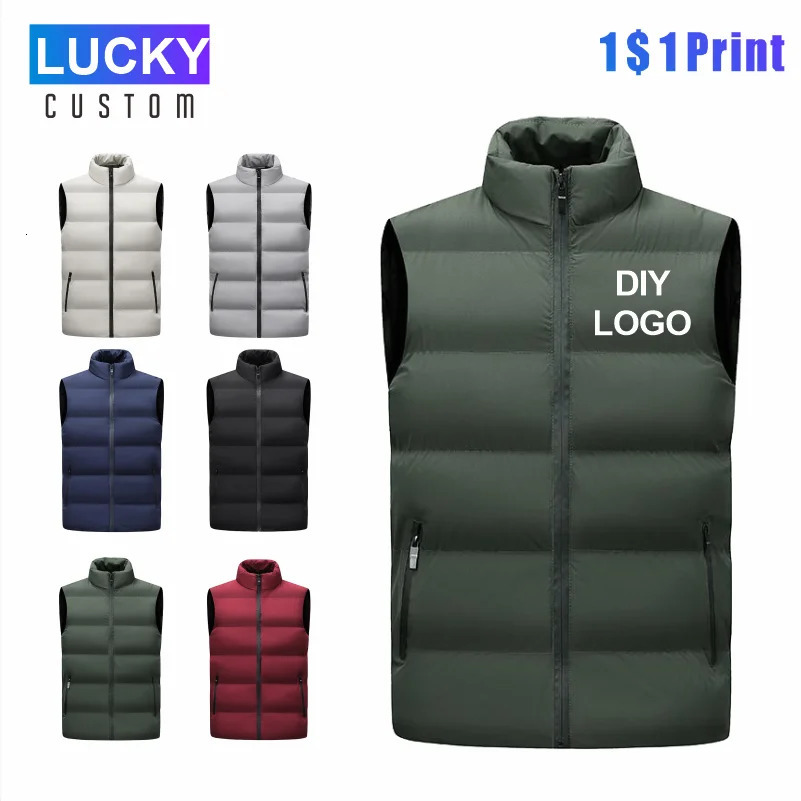 Sleeveless vest mens standing collar thick jacket windproof winter coat custom printing company Diy warm vest 241023