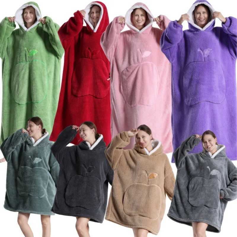 2024 Extra Long Flannel Blanket with Sleeves Winter Hoodies Sweatshirt Women Men Pullover Fleece Giant TV Blanket Oversized NewXJ241008