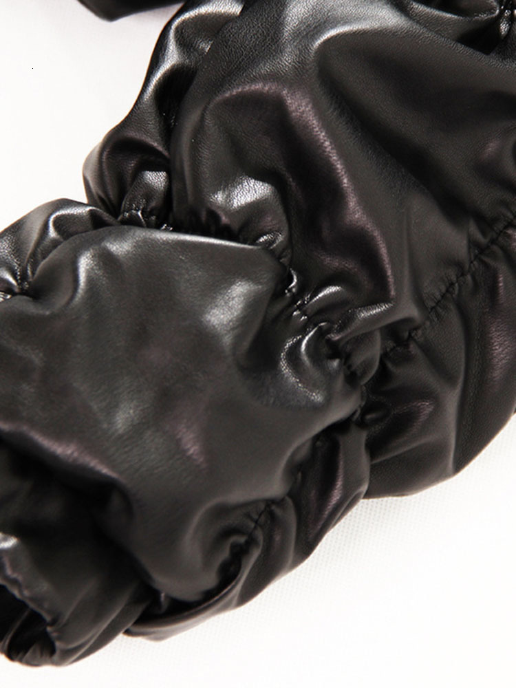 Dear Fashion Women's Pleated Lapel Puff Sleeve Cover Button Designer Slim PU Leather Jacket 2024 Autumn New Item 7Ab3798