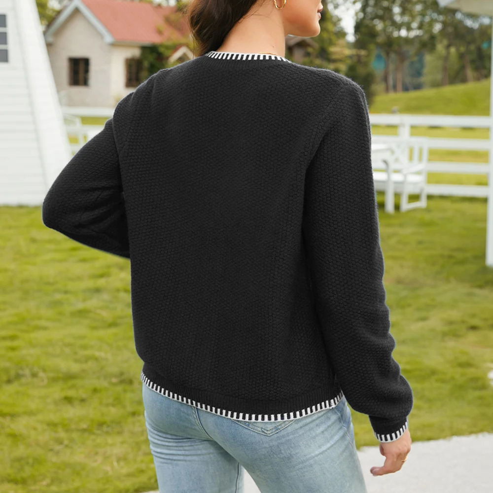 ATTRACO Womens Open Collar Button Embroidered Long Sleeve Knitted Coarse Linen Fashion Jacket 241023