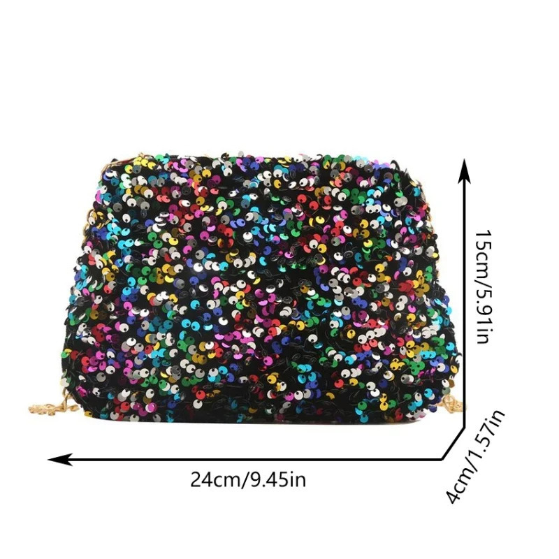 Sequins Crossbody Chain Bag Simple INS Solid Color Sequins Shoulder Bag Mobile Wallet Night Handbag 241023