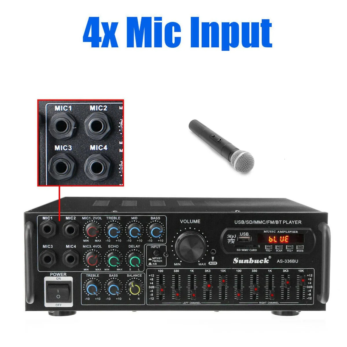 Artudatech Bluetooth 50 HiFi Sunbuck 2000W Stereo Power Amplifier Karaoke FM USB SD AUX 241022