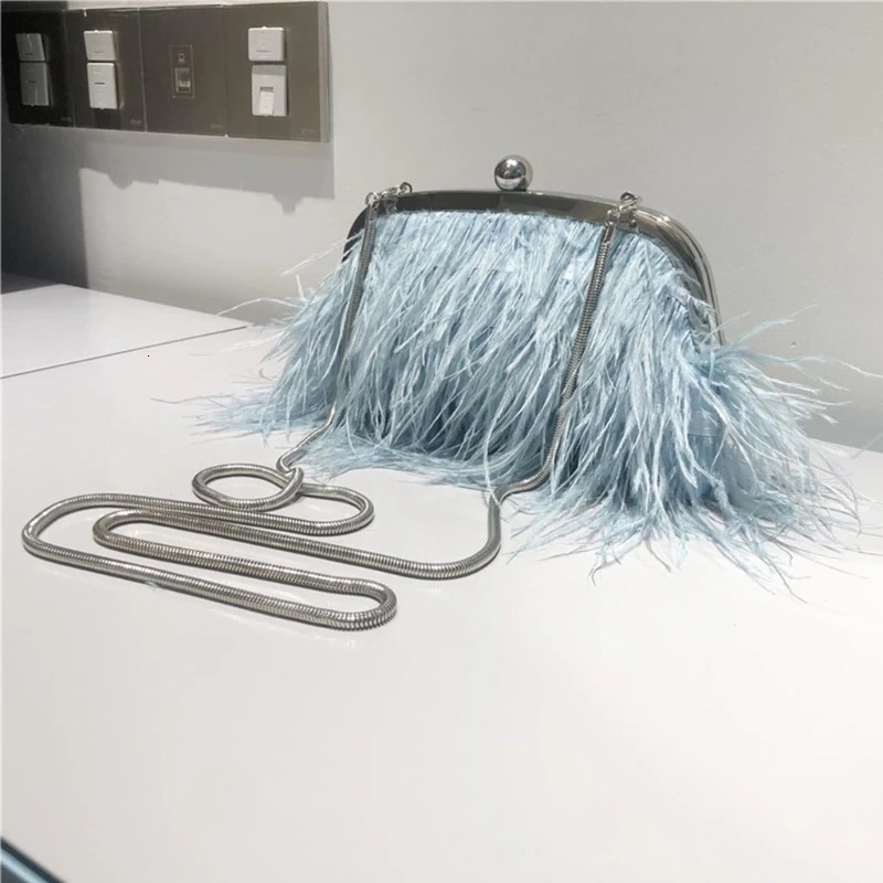 Ladies night handbag feather clutch bag wedding wallet feather shoulder bag type 2 chain snake chain and pearl short chain 241023