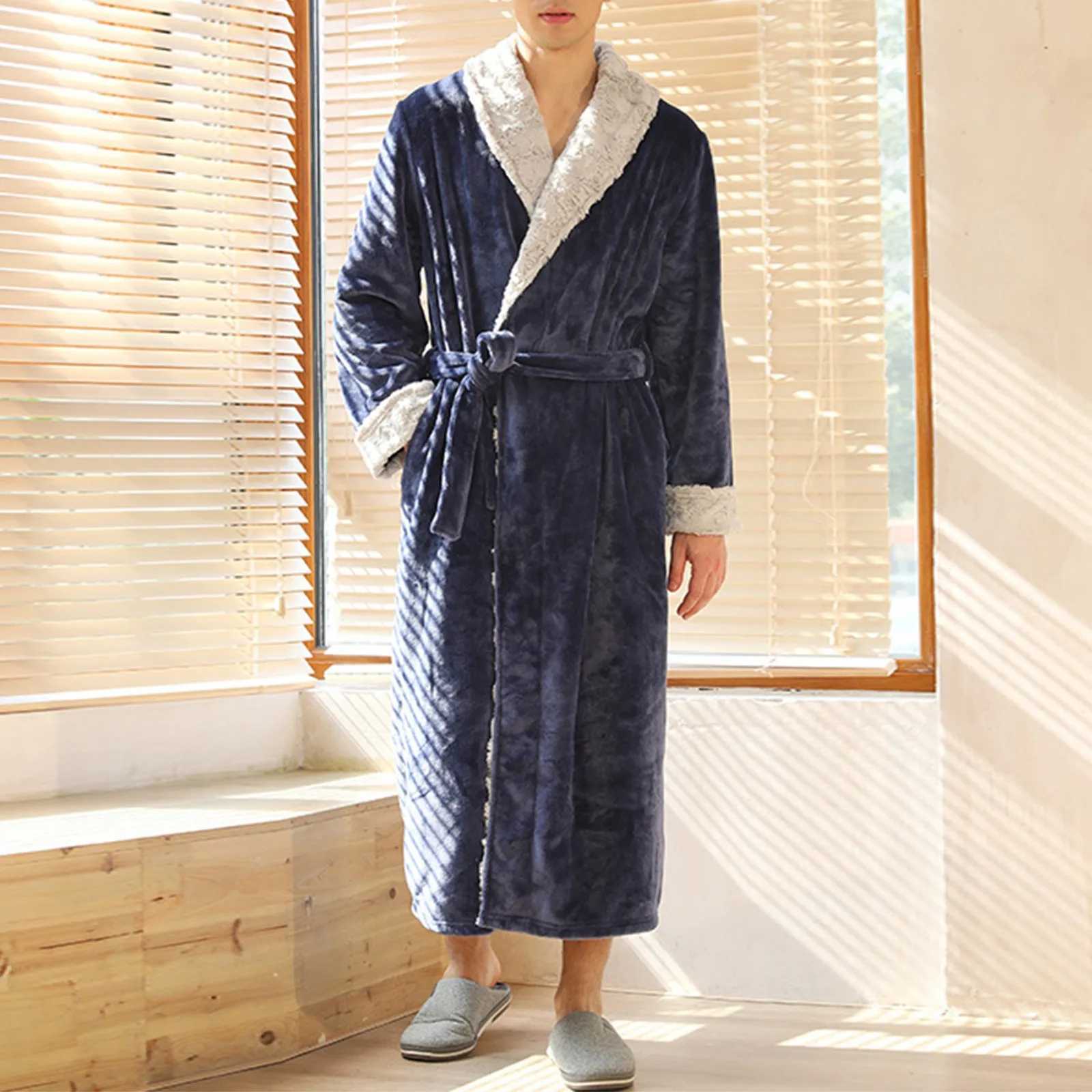 Mens Coral Velvet Couple Bathroom Autumn Extra Thick Long Flannel Sleepwear Warm Kimono Bathrobe Spwear W241023