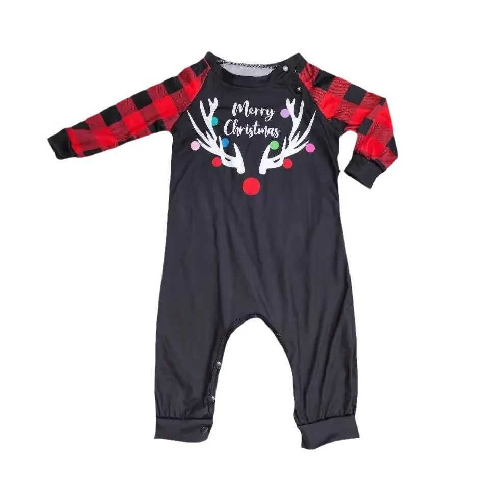2024 Christmas home wear parent-child outfit Mom and Dad children family of four antler print plaid long-sleeved pajamas 2 setsXJ241008